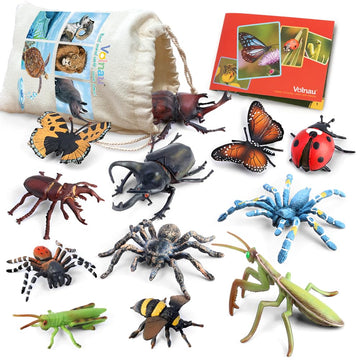 Bug Toys Figurines VOLNAU 12PCS Insect Animal Figures for Kids Toddlers Christmas Gifts Decorations Educational Bee Beetle Mantis Spider Ladybug