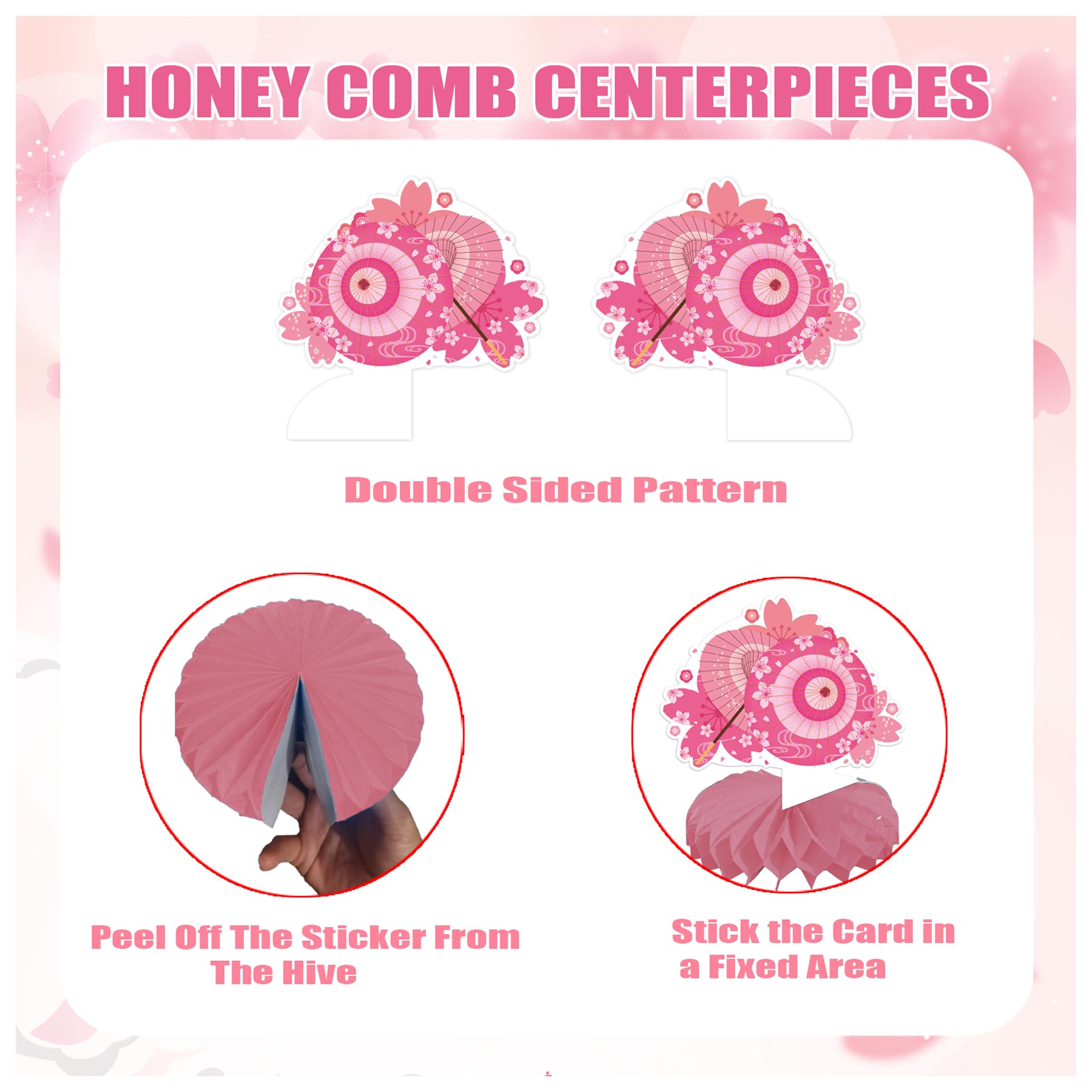 9 PCS Cherry Blossom Honeycomb Centerpieces for Table Decor, Cherry Blossom Table Decorations Table Toppers for Japanese Cherry Blossom Party