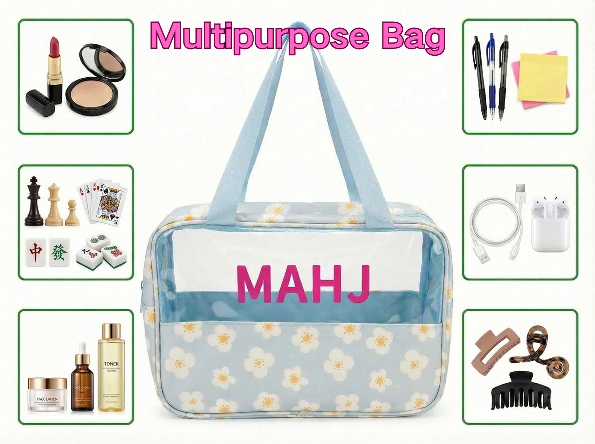 GLINTASY 3 Pcs Mahjong Bag Set Thickened Canvas with Lining, Mahjong Tiles Bag Waterproof with Zipper, Carring Case Travel-Friendly, 18” Rack & Pusher