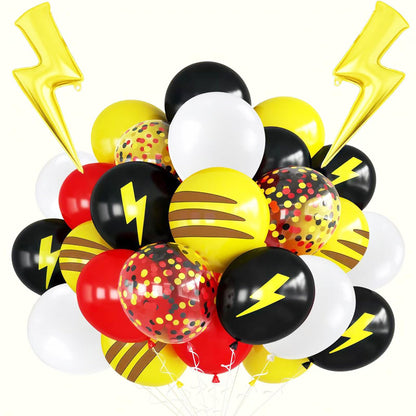 Red Black Yellow Balloon 39Pcs 12 Inch?Lightning Print Balloons for Cartoon Themed Birthday Party Decorations Boys Girls Gatherings Party Supplies