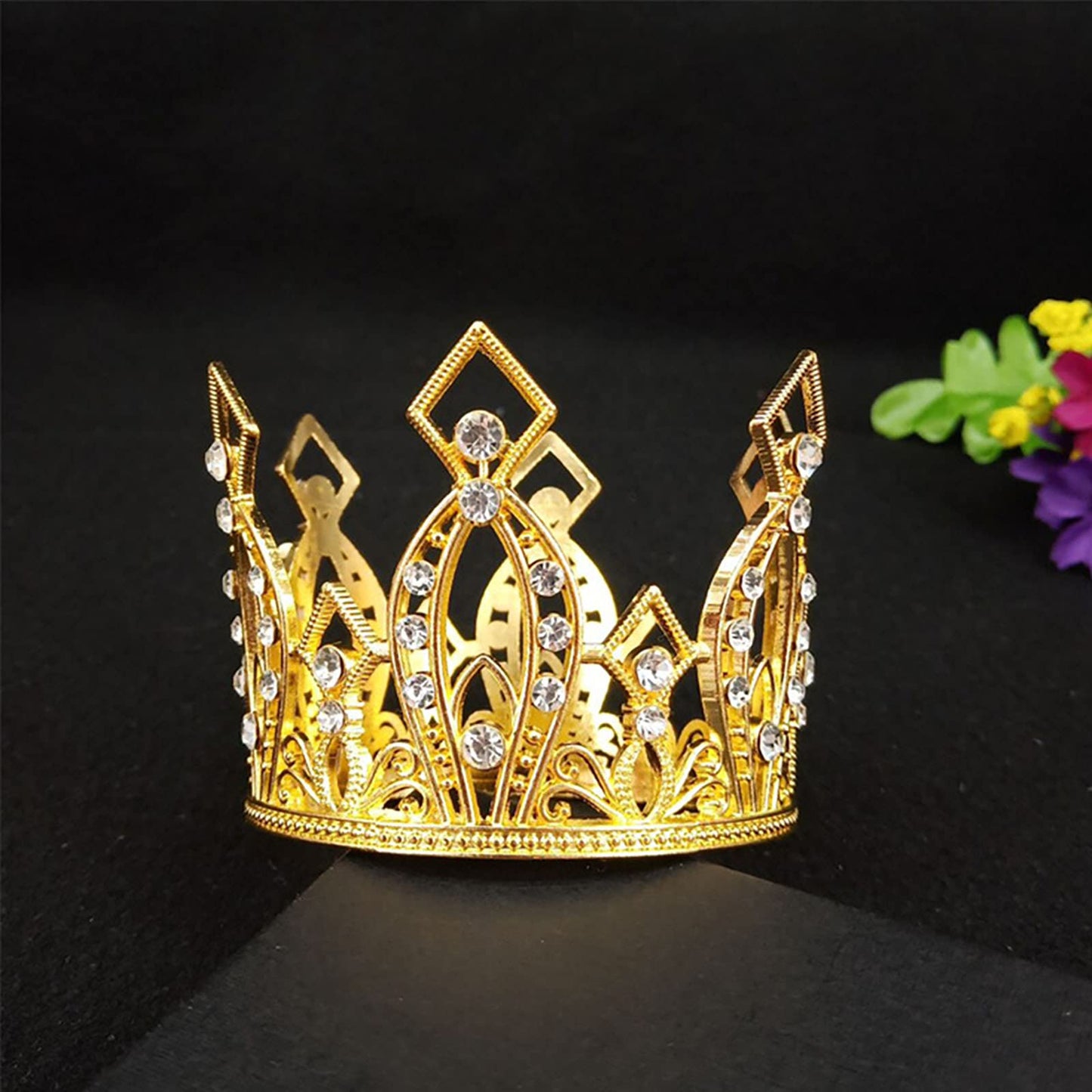 Creaides Mini Crown Cake Topper Princess and Prince Crystal Headpiece Tiara Rhinestone Crown Cake Decoration for Wedding Birthday Baby Shower Party