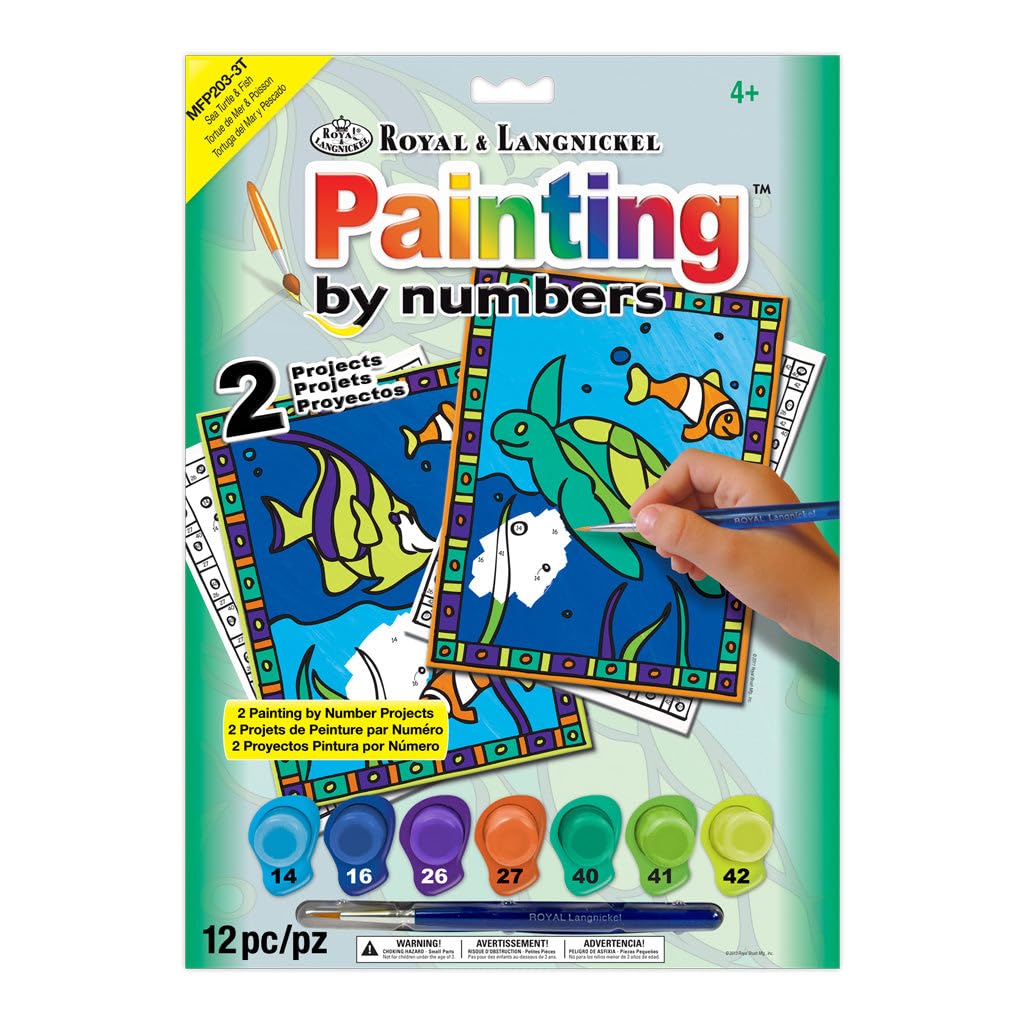 Royal Brush My First Paint By Number Kit 8.75 by 11.375-Inch-Sea Turtle and Fish, 2/projects(422094)