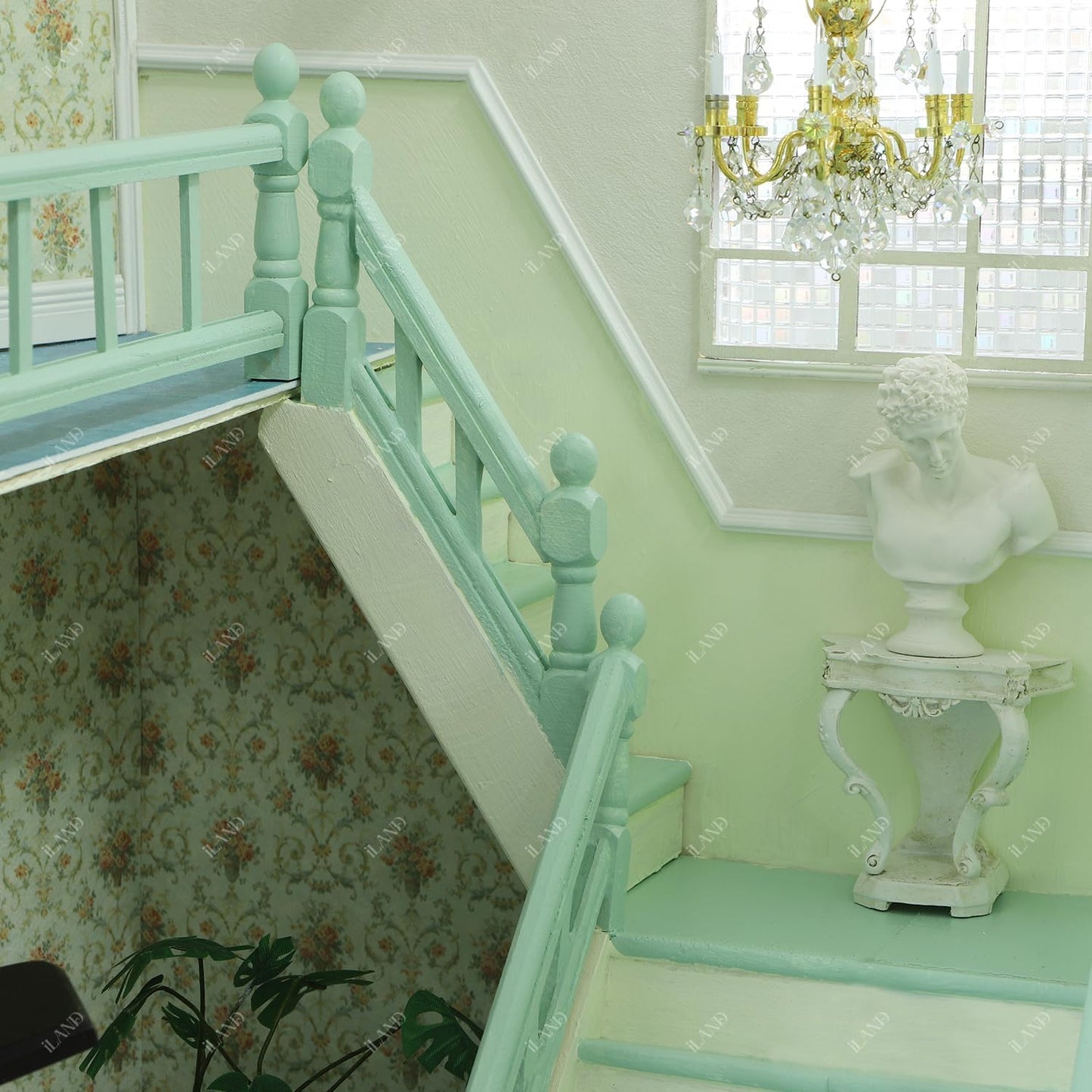 iLAND 1/12 Scale Accessories of Miniature Wooden Dollhouse Staircase with Adjustable Handrails and DIY Railing Complete 2 Stairs Sets for Modern or