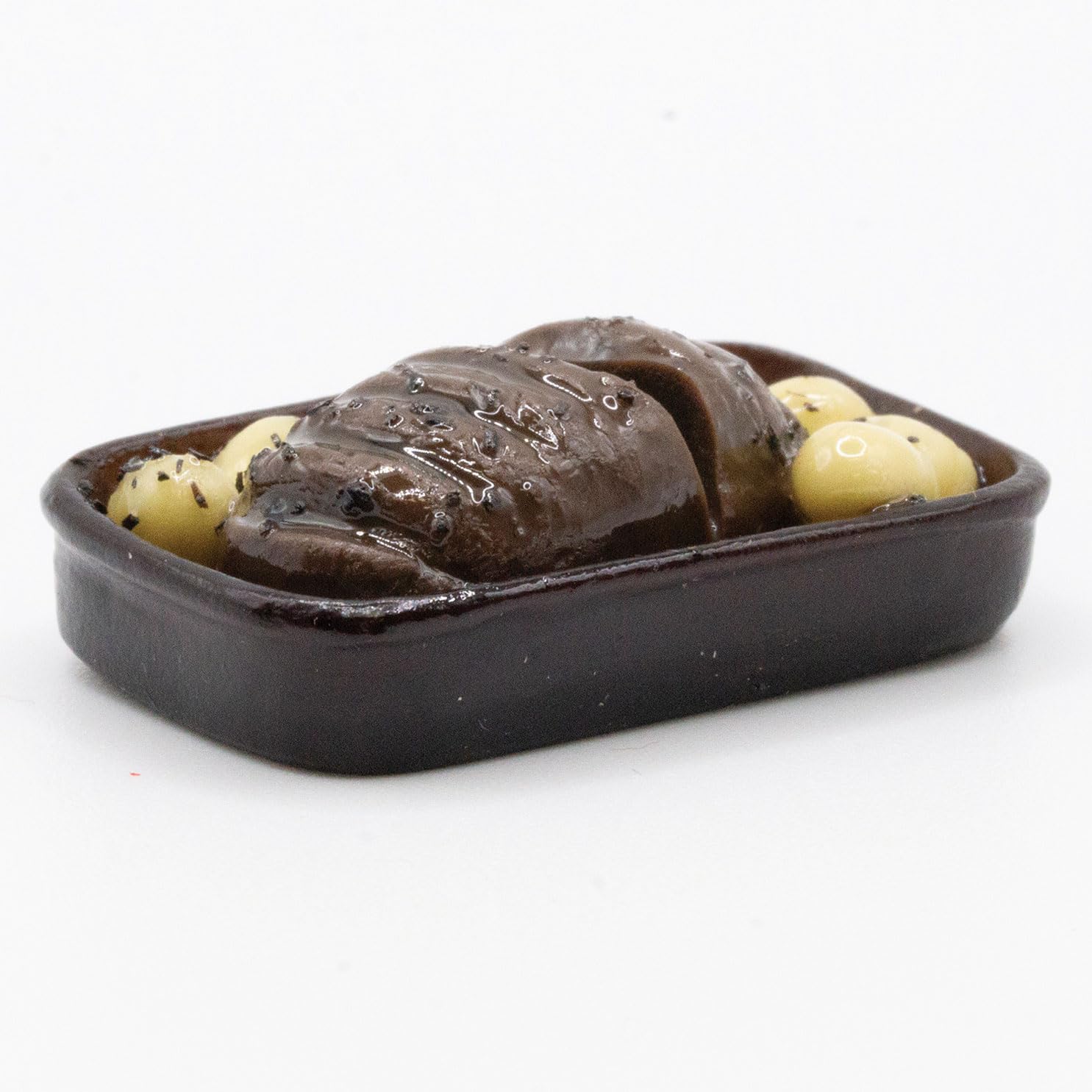 Dollhouse Miniature Brown Serving Pan of Beef and Potatoes Kitchen Dining Holiday Food Décor