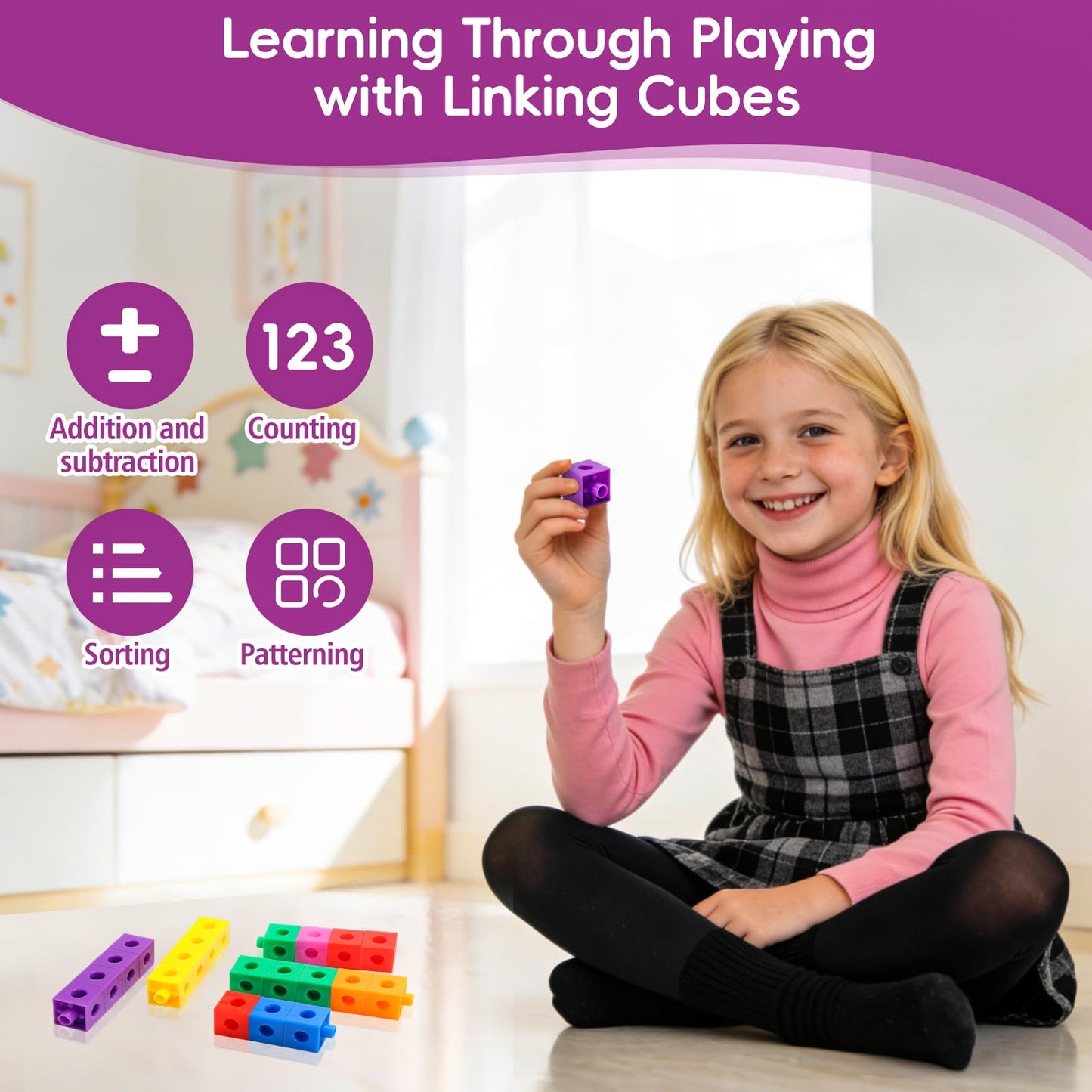 HSDAV 200 Pcs Math Linking Cubes - 10 Colors Connecting Counting Snap Blocks, Math Manipulatives for Early Math & Construction, Educational Toy