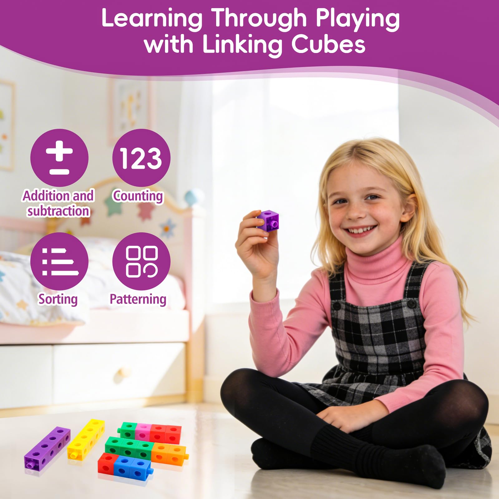 HSDAV 200 Pcs Math Linking Cubes - 10 Colors Connecting Counting Snap Blocks, Math Manipulatives for Early Math & Construction, Educational Toy
