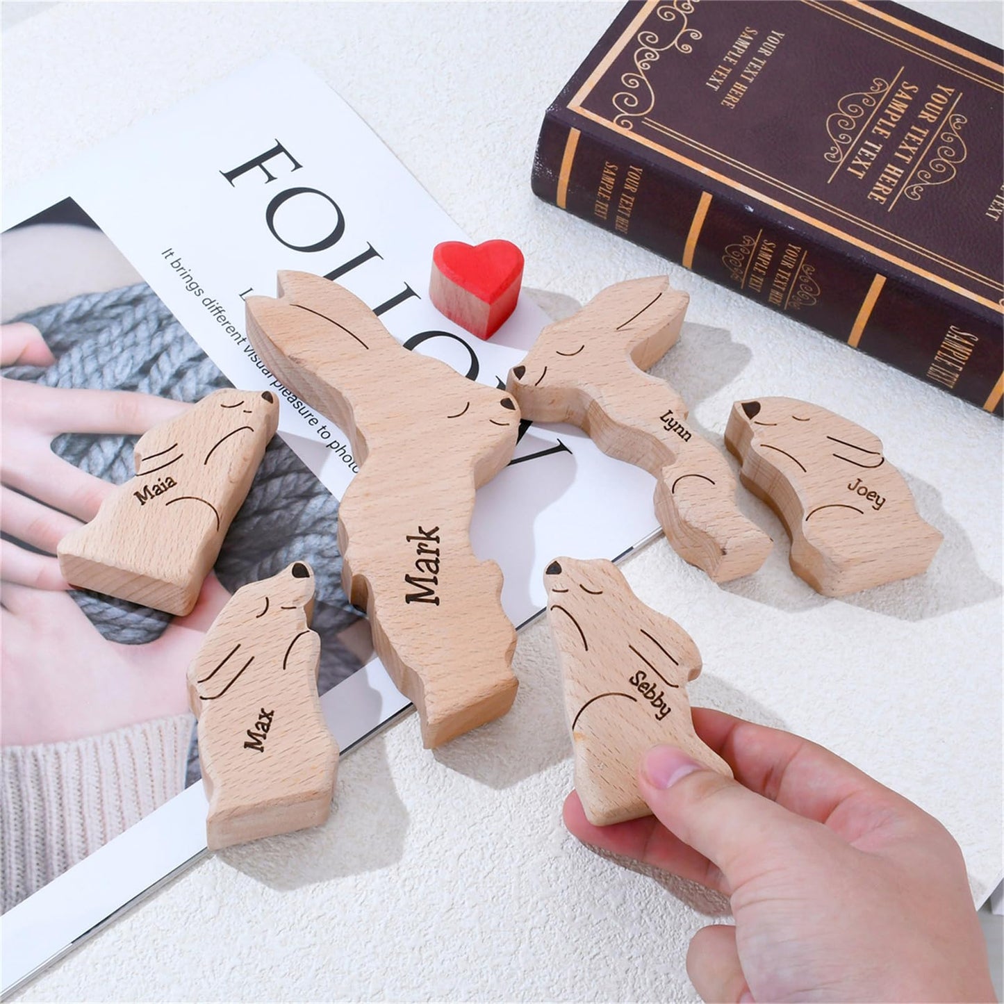 Bunny Family Puzzle, Personalized Wooden Puzzles with 2-8 Names, Easter Gifts for Family,Unique Easter Anniversary Housewarming Gifts for Women Men