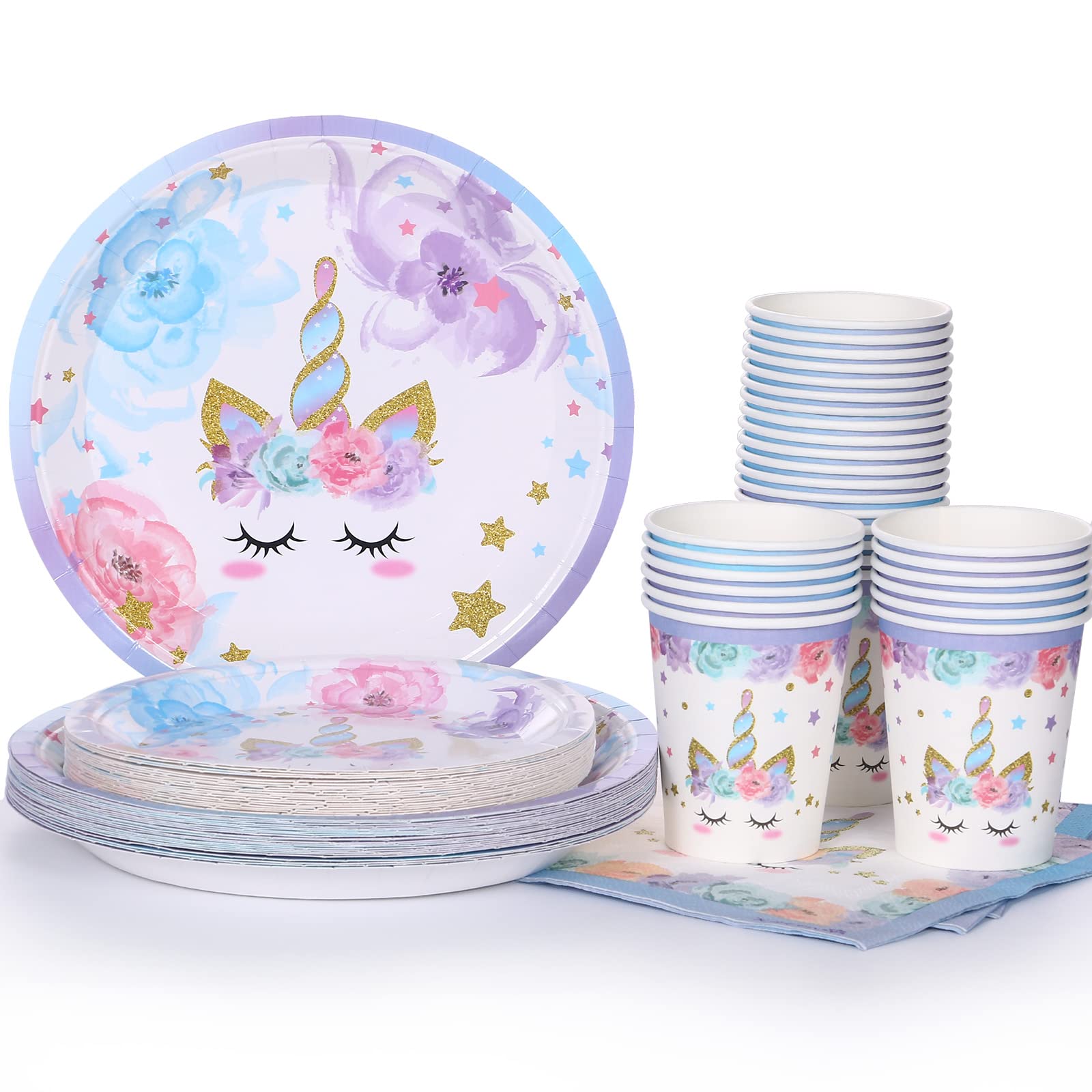 LIUGUSUN Unicorn Party Supplies Rainbow Unicorn Plates and Napkin Sets for Baby Shower First Girls Birthday Party Decorations Afternoon Tea Pool