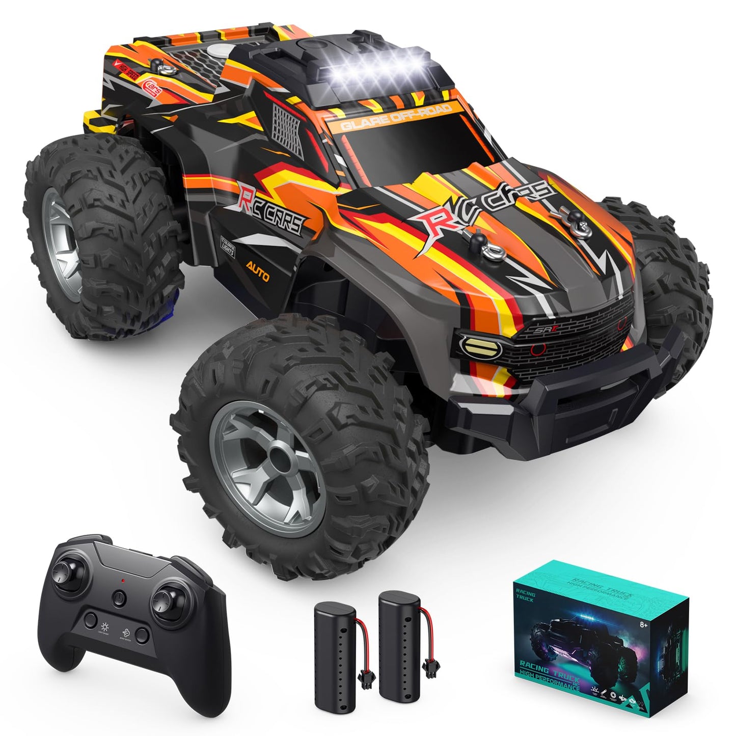 Remote Control Car for boys, 1:16 Scale All Terrain RC Cars,High Speed 25Km/h Fast Car with Colorful Led Light and spray, 2x1300mAh Rechargeable