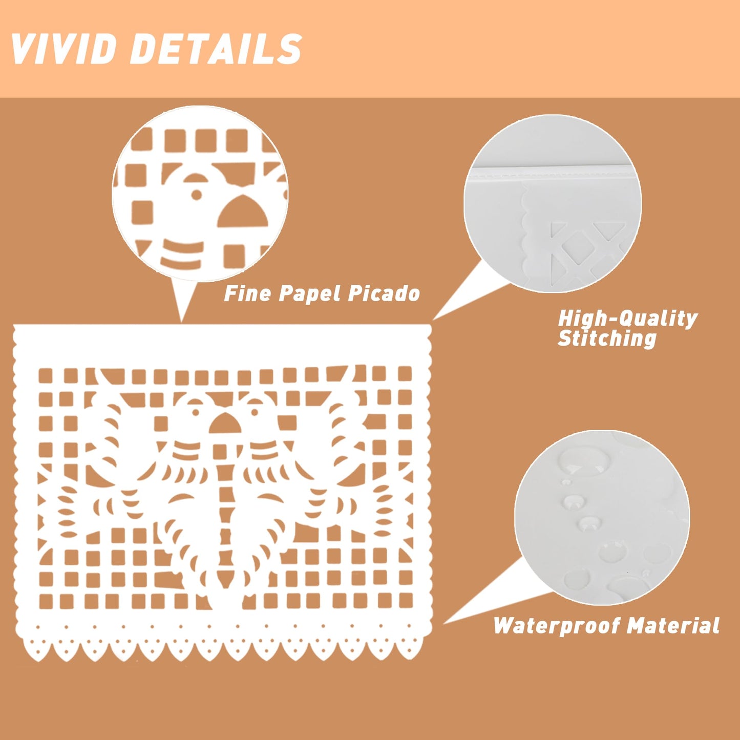 White Papel Picado Banner - 6 Packs 108Ft Plastic Mexican Wedding Decor, Fiesta Party Decorations for Cinco de Mayo, Baby Shower, Dia de Los Muertos