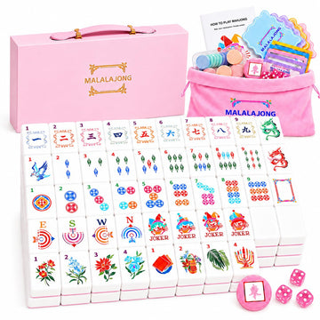 Pink American Mahjong Set, 168 Premium Melamine Tiles with 12 Jokers, Luxury Gift Box Mahjongg Set for Women, Moms & Grandmas, Portable Board Game