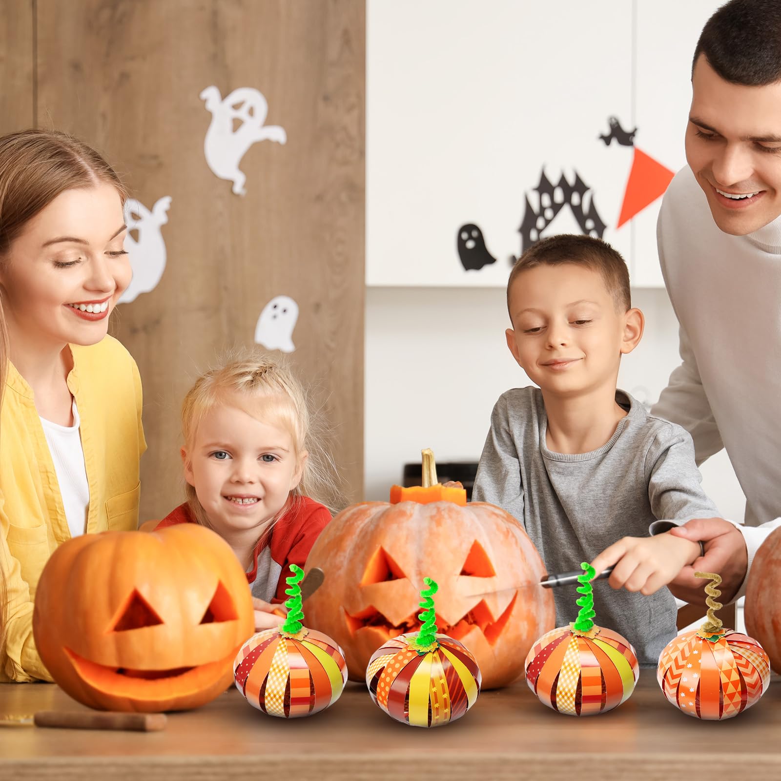 BLSUREFYX 36 PCS Paper Strip Pumpkin Craft Kit DIY Fall Thanksgiving Gratitude Pumpkin Craft Halloween Pumpkin Craft for Autumn Holiday Activities