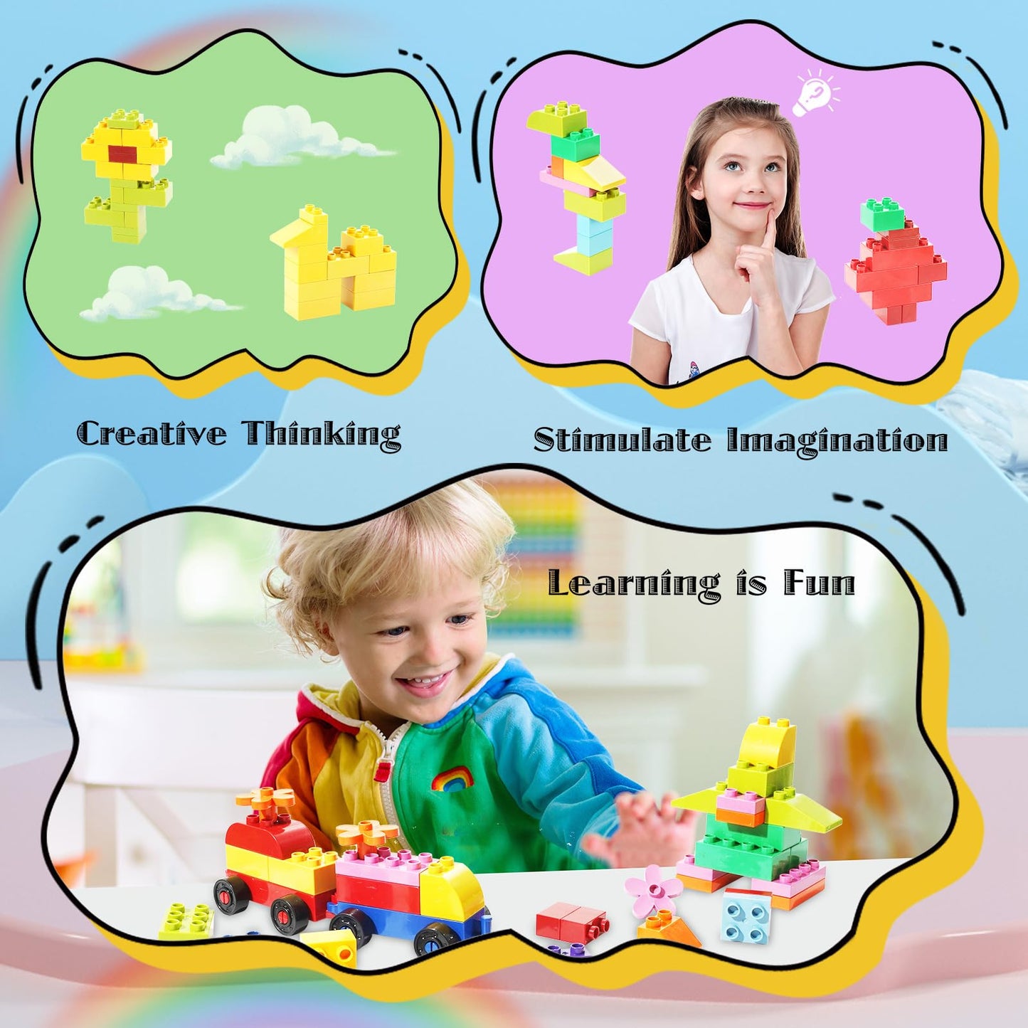 FlatGoat 208 Piece Large Building Blocks Set - Classic Big Bricks Compatible with All Major Brands, STEM Educational Toys for Kids Ages 3+, Creative