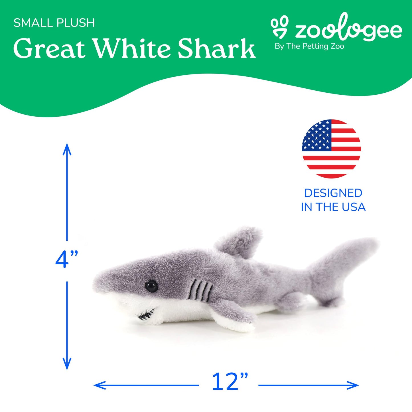 The Petting Zoo Great White Shark Animal Plushie, Gifts for Kids, Scoopz Sealife Animals, Shark Plush Toy, 12 inches