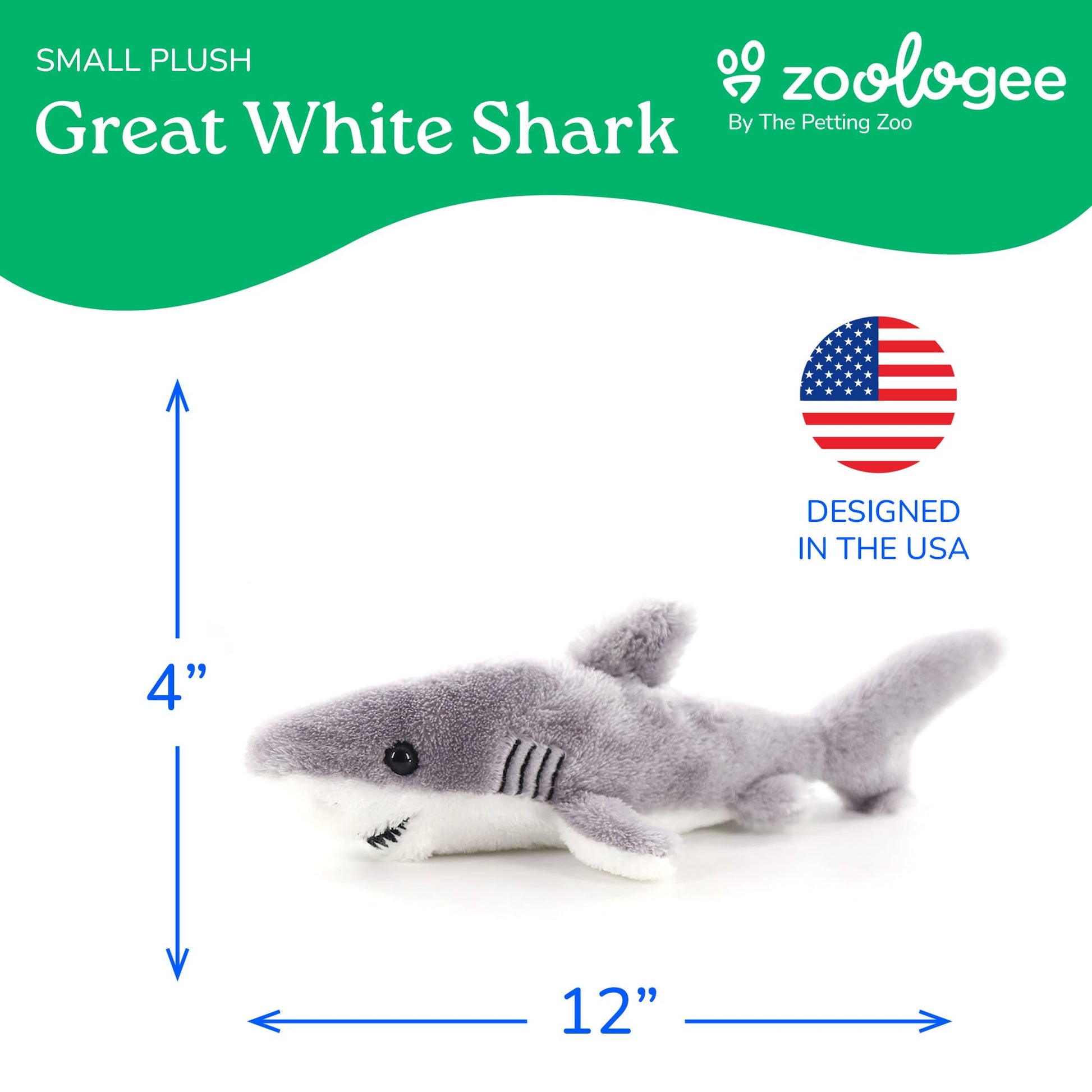 The Petting Zoo Great White Shark Animal Plushie, Gifts for Kids, Scoopz Sealife Animals, Shark Plush Toy, 12 inches