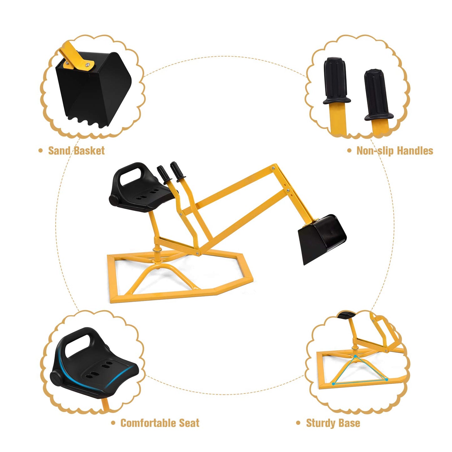 GLACER Sand Digger, 360° Rotation Ride on Excavator with Widened Base