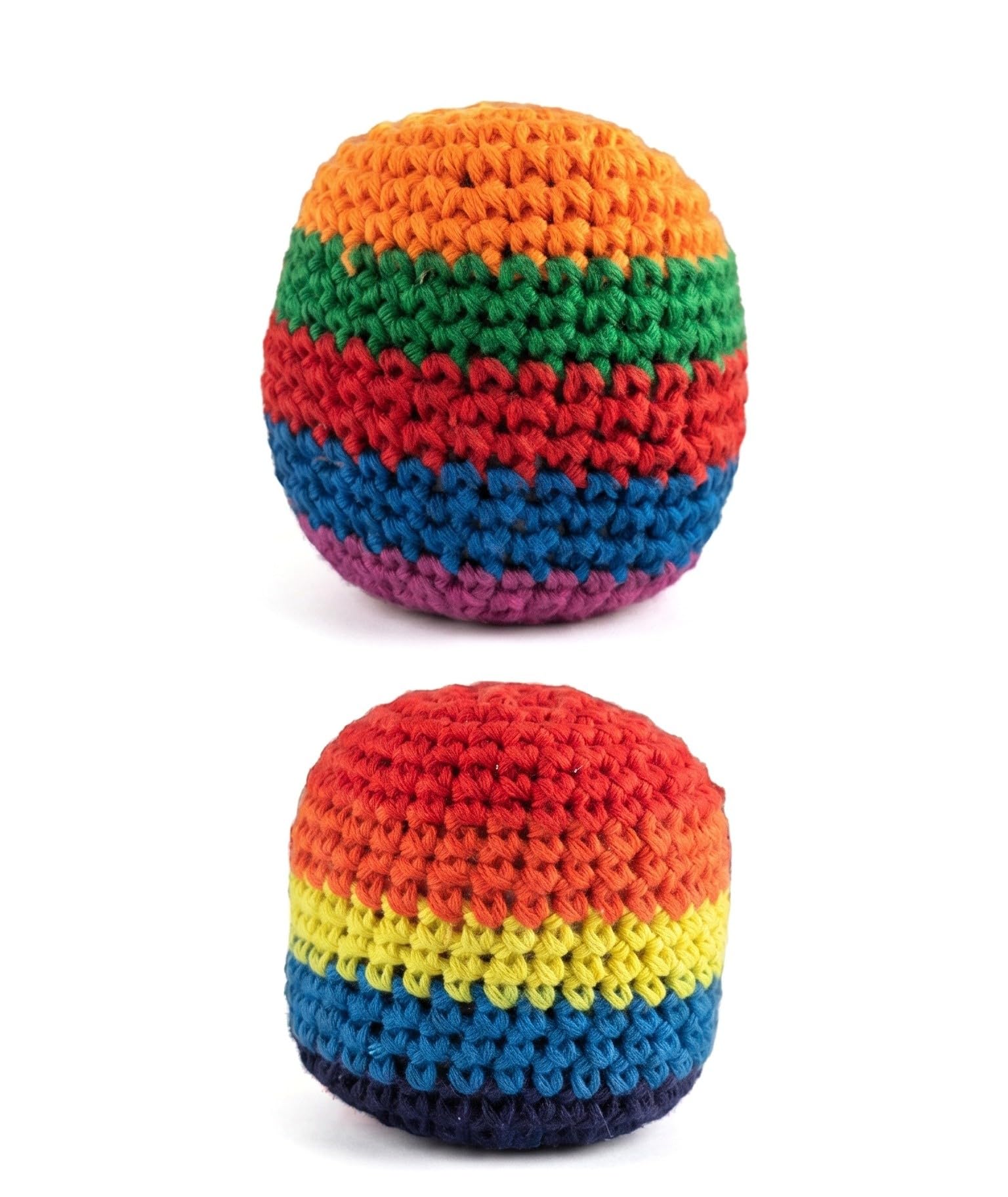 Fanwarmfit Hand Crocheted Footbags, Color Juggling Sacks, Durable Woven Kicking Toy for Adults Outdoor Training Beach Camping Portable Set (Two Pack)