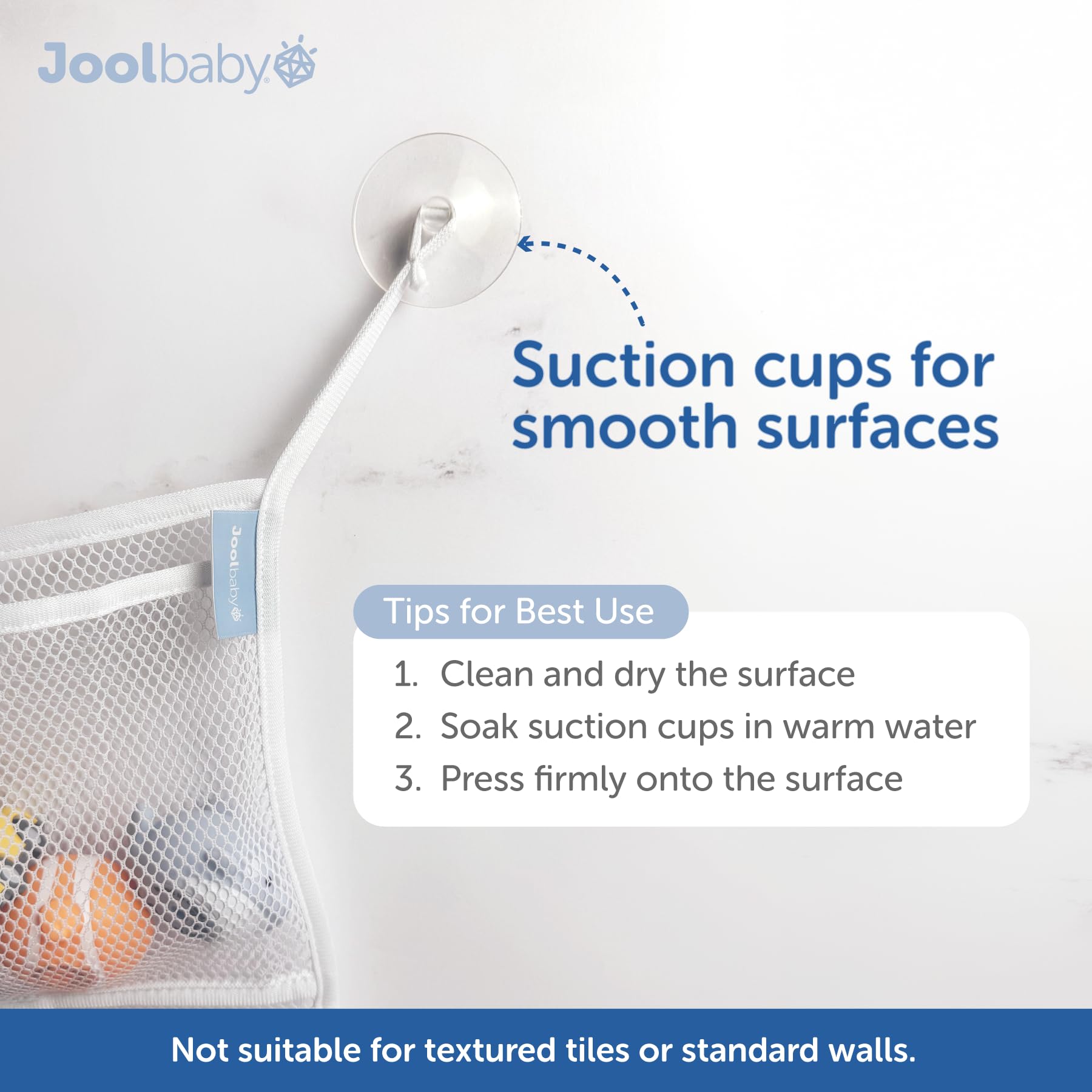 Jool Baby Bath Toy Storage Bag - Mesh Holder for Kids Bathtub Toys - Suctions to Wall, Machine Washable