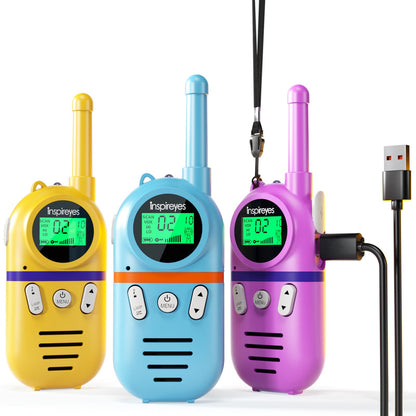 Inspireyes Walkie Talkies for Kids, Rechargeable Long Range 3 Pack, Kids Toys for Boys Girls Ages 3-12, 2 Way Radio Toy, Outdoor Adventure Toys