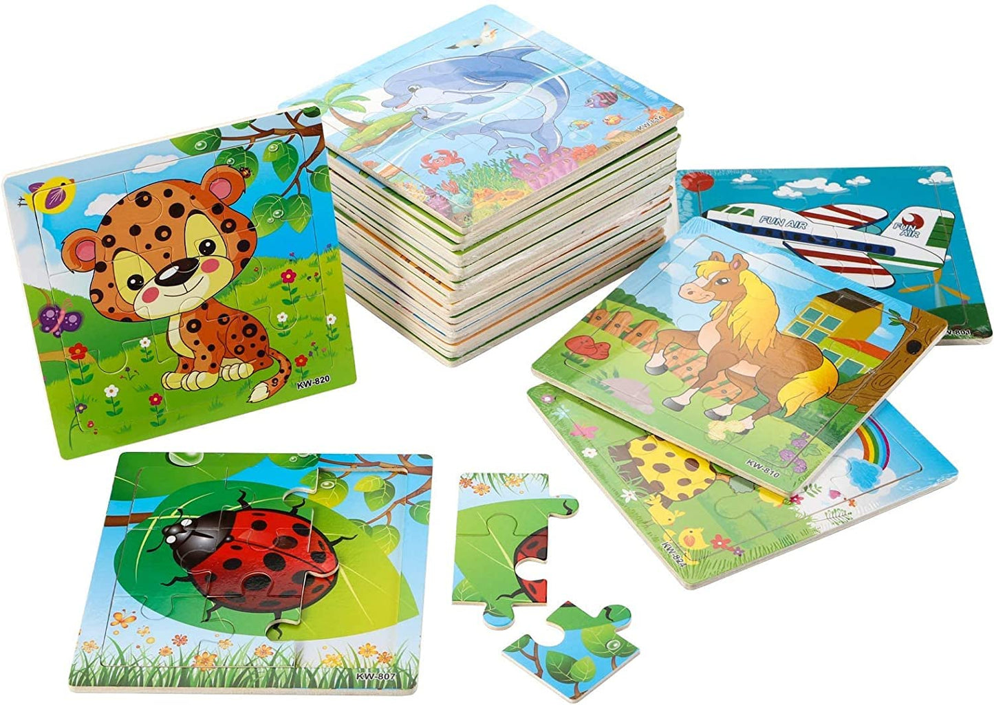 Yopay 24 Pack Wooden Puzzles for Kids,Mini Jigsaw Animal Puzzles Set for Kids Boys Girls, Early Preschool Educational Toys, 20 Animal Patterns + 4
