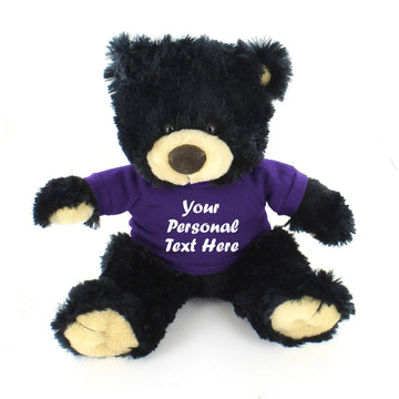 Plushland Black Noah Teddy Bear 12 Inch, Stuffed Animal Personalized Gift - Custom Text on Shirt - Great Present for Mothers Day, Valentine Day