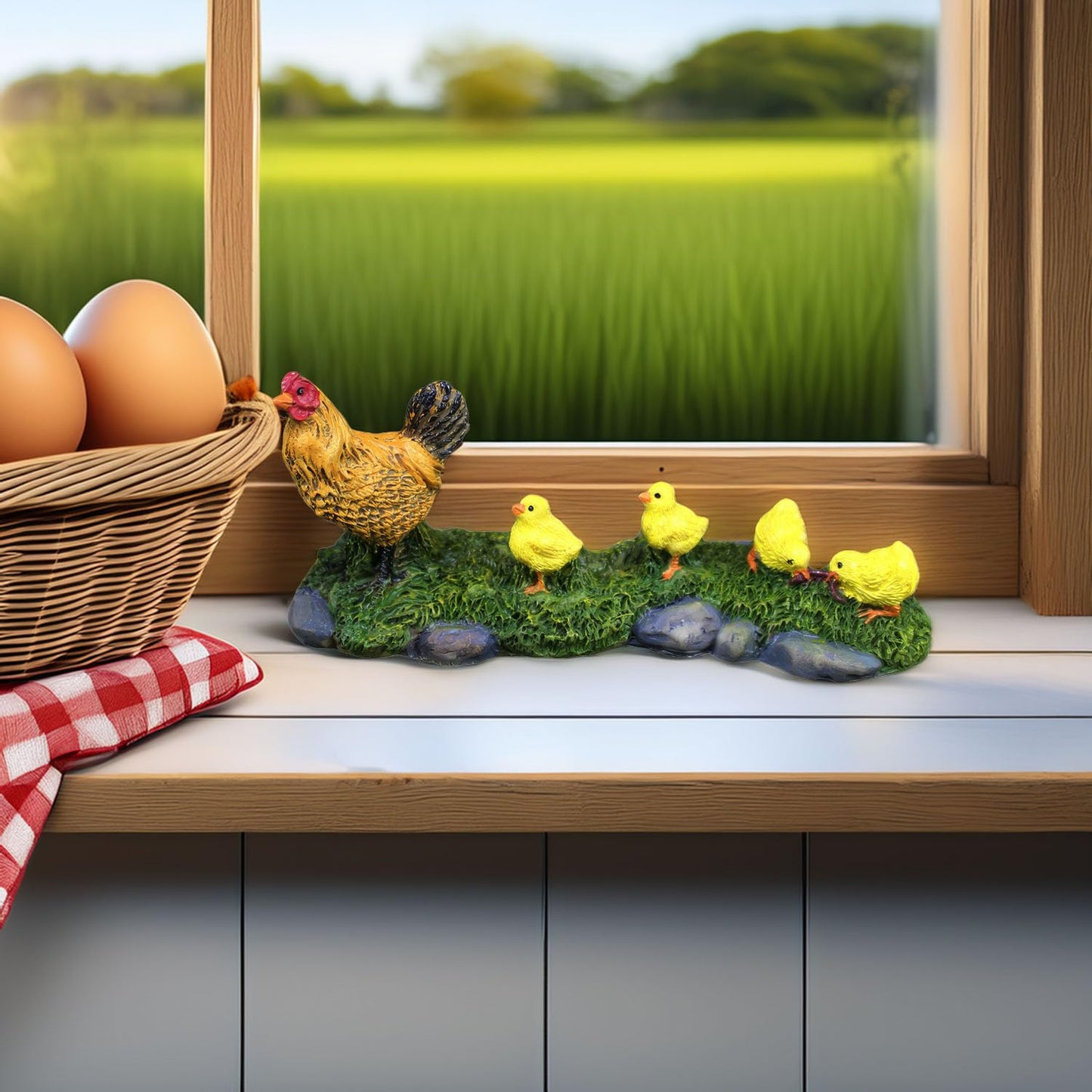 XRI XURUOYI Realistic Hen & Chicks Miniature: Detailed Resin Farm Animal Scene for Dollhouse Countryside, Diorama Display & Collectible Ornament