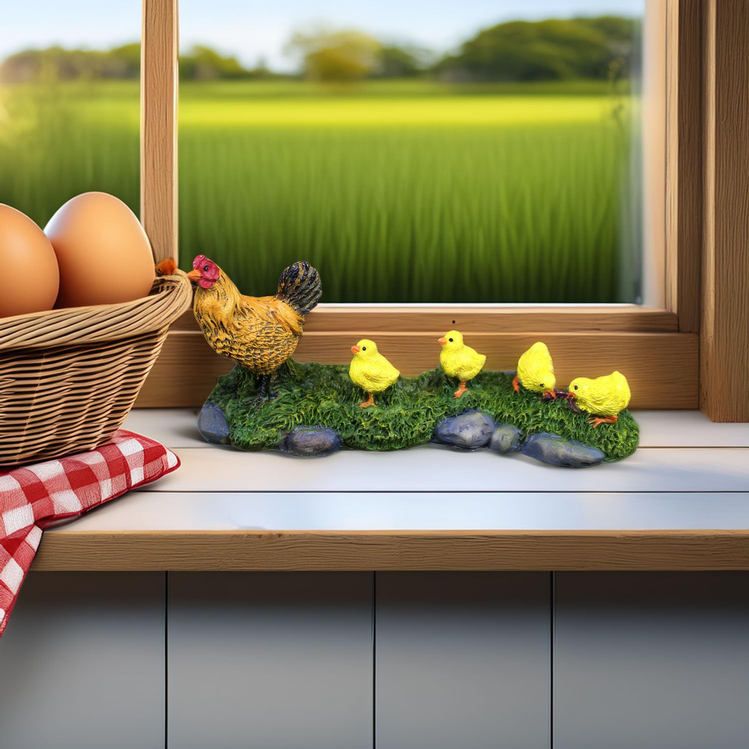 XRI XURUOYI Realistic Hen & Chicks Miniature: Detailed Resin Farm Animal Scene for Dollhouse Countryside, Diorama Display & Collectible Ornament