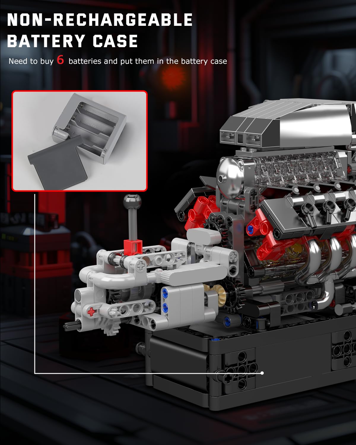 Mould King 10225 V8 Engine Model kit That Runs- Build Your Own STEM V8 Model Engine with Transmission, 8-Cylinder Car Engine kit Building Engineering