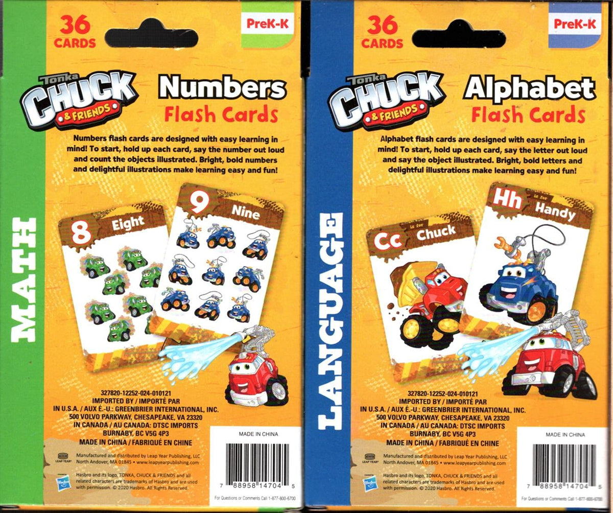 Hasbro Tonka Chuck & Friends Flash Cards - Numbers, Alphabet - PreK-K (Set of 2 Pack)