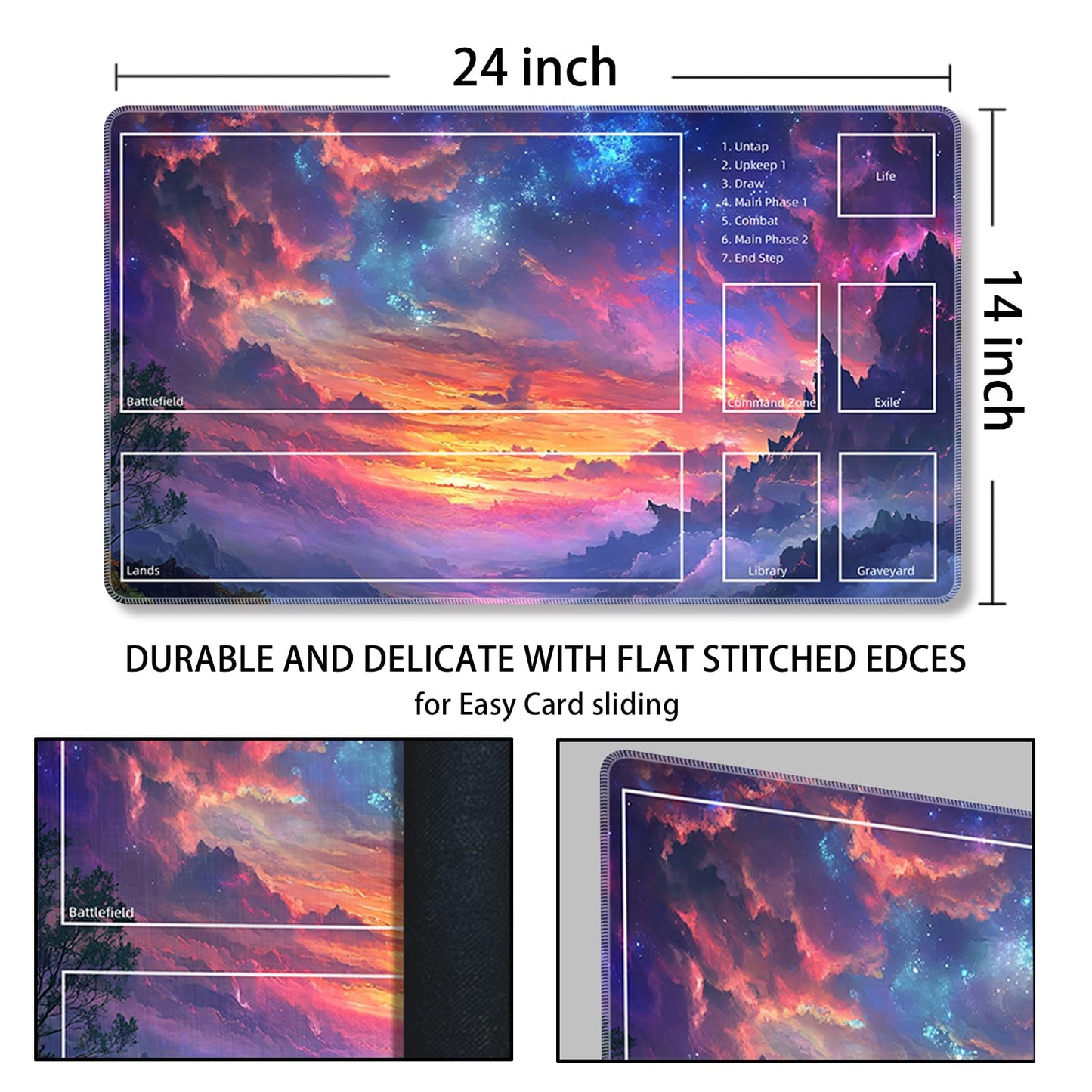 MTG Playmat with Zones Magic Card Playmat Game Mat,TCG & CCG Card Games Mat with Free Storage Bags Size 24 x 14 Inches (with Zones,Cloud3)
