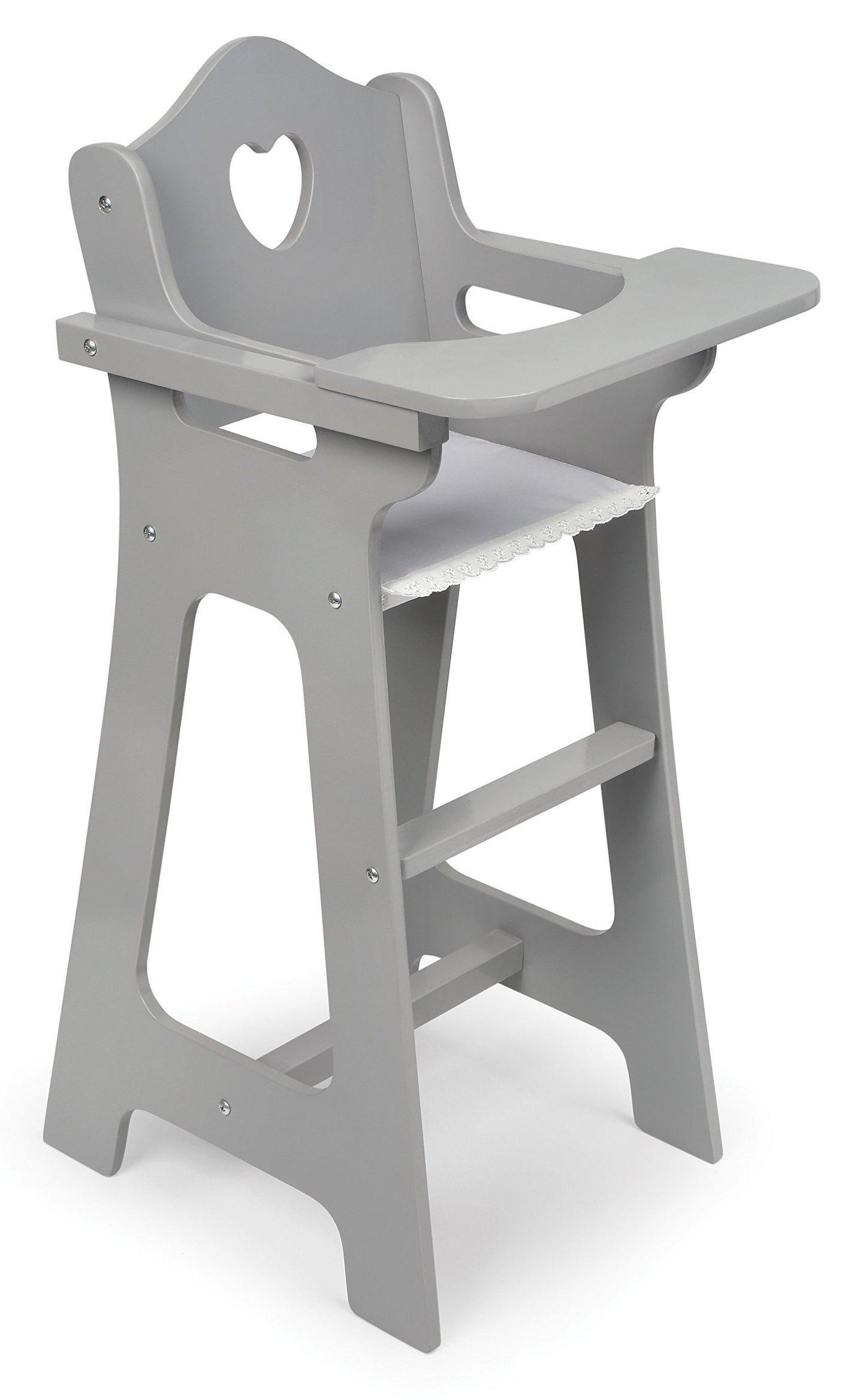 Badger Basket Executive Doll High Chair - Wooden Toy Chair with Liftable Tray, Fabric Seat Trim, and Realistic Design - Fits 18 Inch Dolls and More