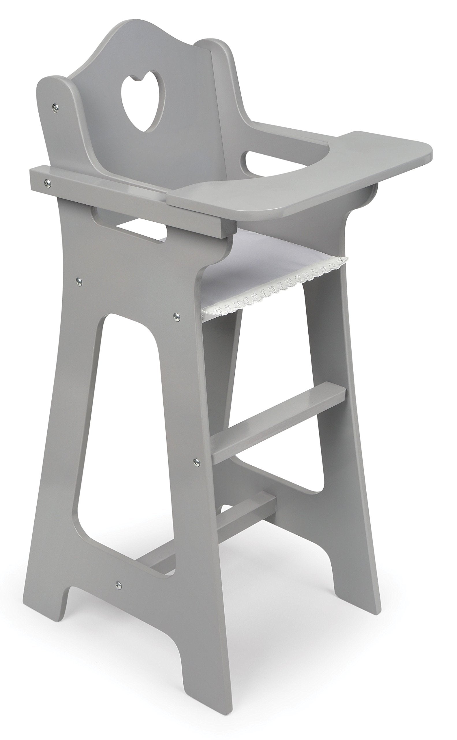 Badger Basket Executive Doll High Chair - Wooden Toy Chair with Liftable Tray, Fabric Seat Trim, and Realistic Design - Fits 18 Inch Dolls and More