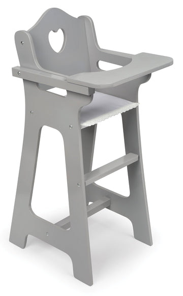 Badger Basket Executive Doll High Chair - Wooden Toy Chair with Liftable Tray, Fabric Seat Trim, and Realistic Design - Fits 18 Inch Dolls and More