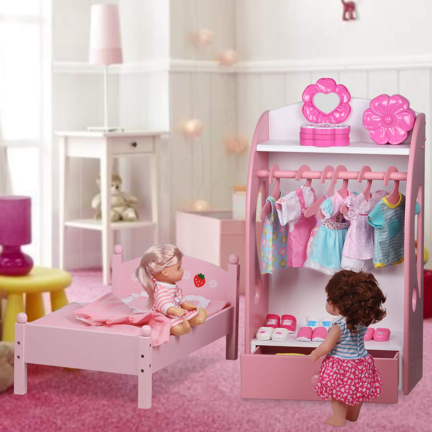 Huang Cheng Toys 12 Pcs Set Handmade Baby Doll Clothes Dress Outfits Costumes for 12 13 14 15 inch Doll?Doll Hat Umbrella Mirror Comb Girl Christmas