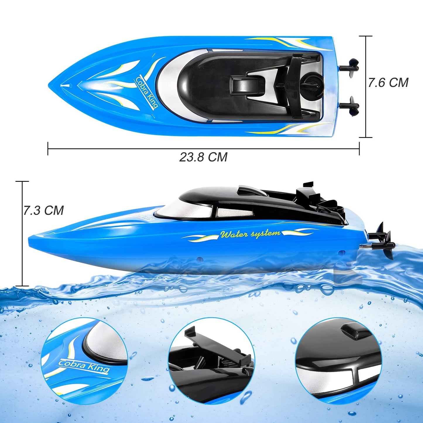 Twister.CK RC Boat, 3PACK High Speed Remote Control Boat for Kids & Adults, 10km/h 2.4G Boats for Pools and Lakes, Rechargeable Battery Included