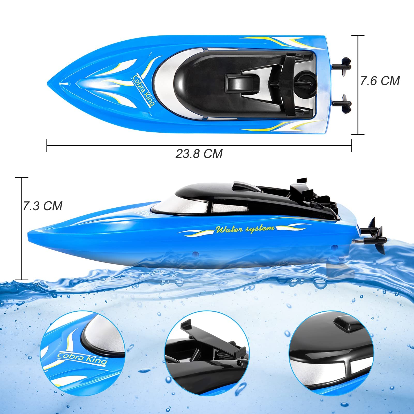 Twister.CK RC Boat, 3PACK High Speed Remote Control Boat for Kids & Adults, 10km/h 2.4G Boats for Pools and Lakes, Rechargeable Battery Included