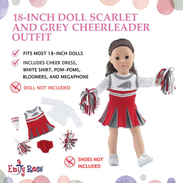 Emily Rose 18 Inch Doll Cheerleader Outfit - 5 Pc Doll Cheer Uniform Set with Dress, Pom Poms, Megaphone & Shirt - Fits American Girl Dolls & Most 18"
