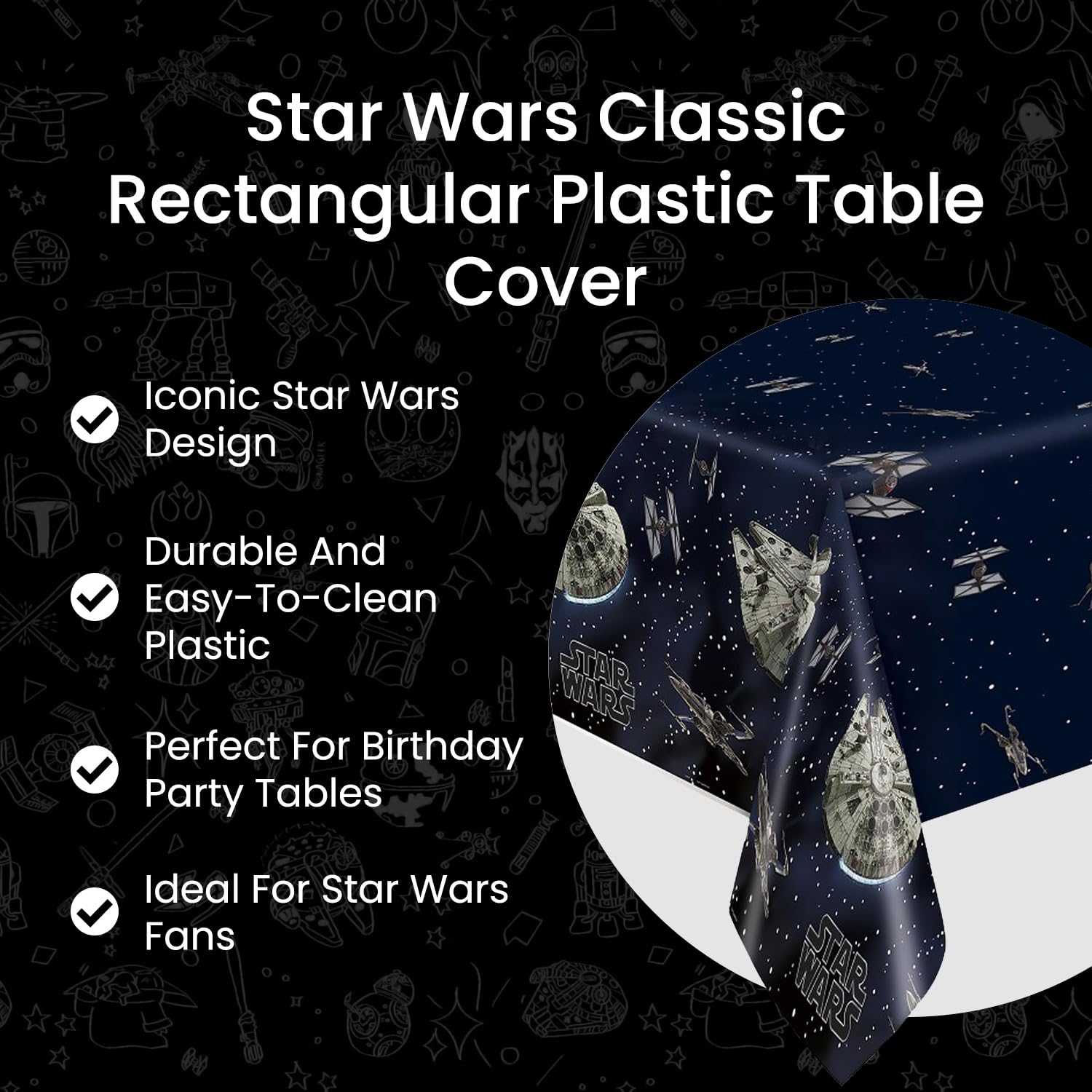 Multicolor Plastic Star Wars Classic Rectangular Table Cover (54" x 84") 1 Count - Iconic & Eco-Friendly Material, Perfect for Every Galactic
