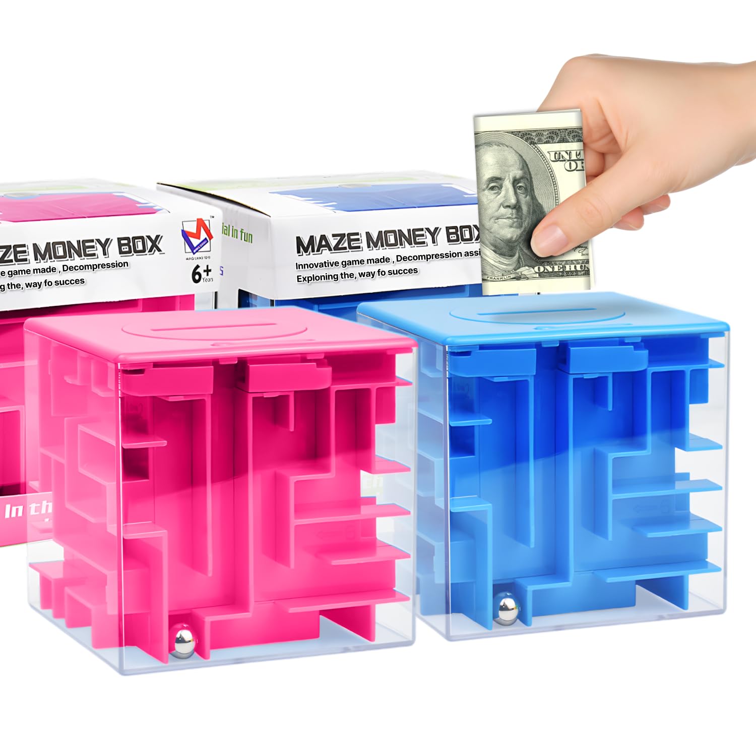 2 Packs Money Maze Puzzle Boxes Blue & Pink, Money Gift Boxes for Cash Pop Up, Money Puzzle Box for Cash Gift Kids Adults
