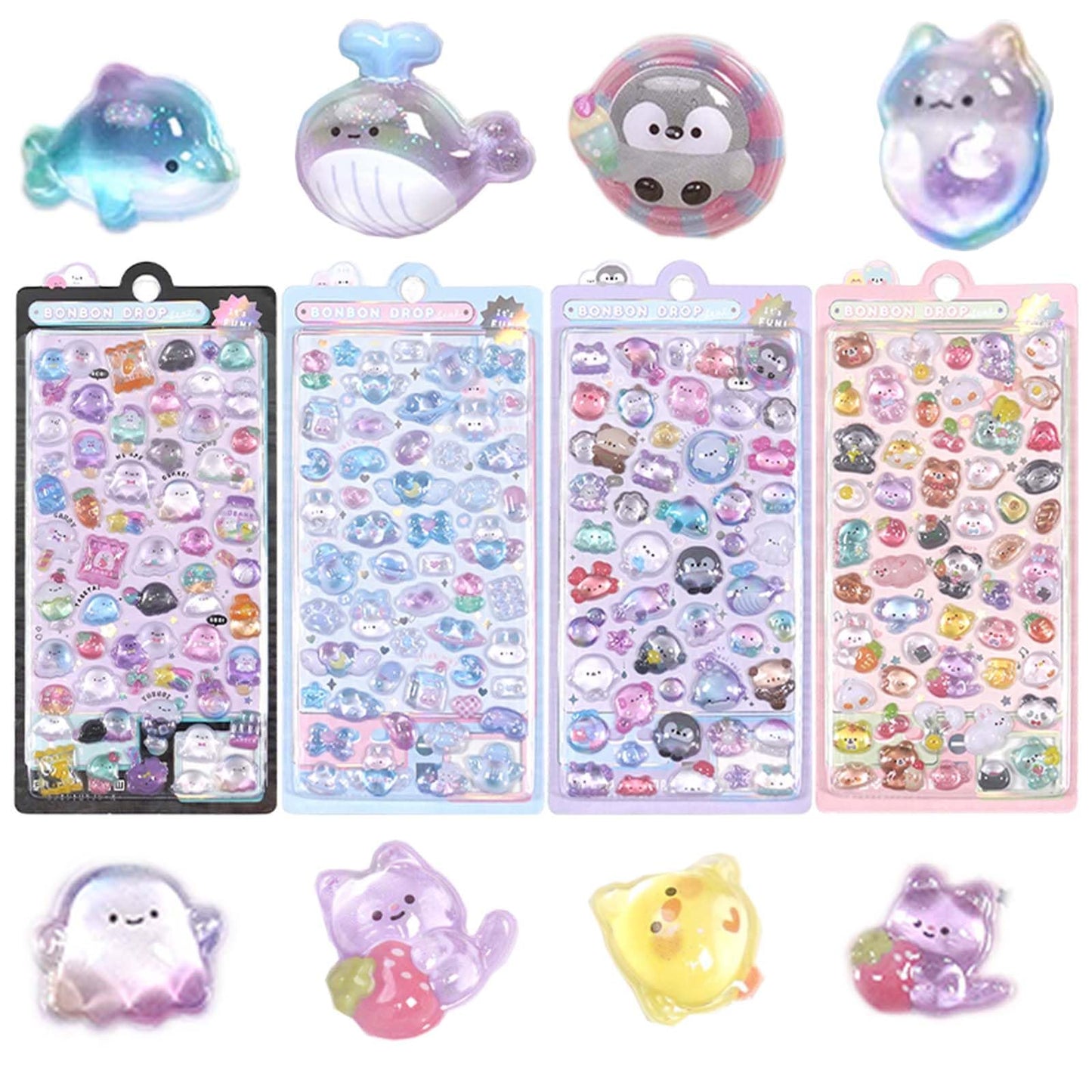 200 Pcs Fantastic 3D Floating Stickers - Kids Cartoon World Adventure, Mini Penguin, Whale, Rabbit, Elephant, and Fruit Themed DIY Stickers for Kids
