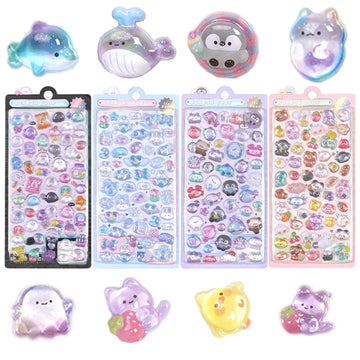 200 Pcs Fantastic 3D Floating Stickers - Kids Cartoon World Adventure, Mini Penguin, Whale, Rabbit, Elephant, and Fruit Themed DIY Stickers for Kids