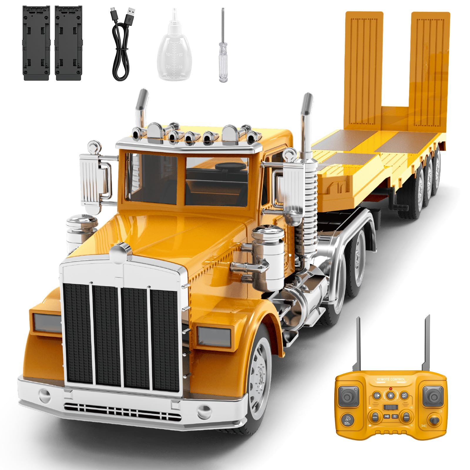 KIDMARKT 39.6" Giant RC Semi-Trailer Truck for Kids | 16-Channel Remote Control Transport Truck with Lights & Sounds, Rechargeable Construction