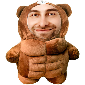 Yibairui Personalized Muscle Bear Pillow, Custom Bear Face Photo Pillow Fun Bedding & Sofa Home Decor Gifts for Dad, Mom, Boyfriend, and Girlfriend