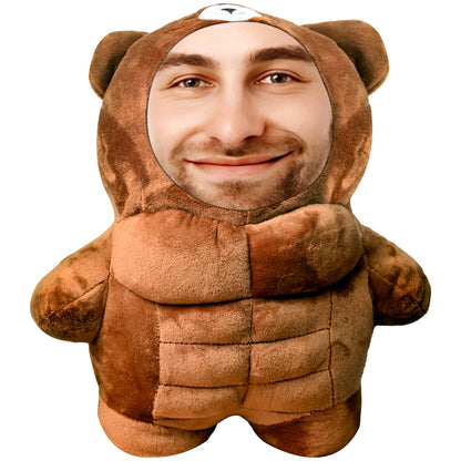 Yibairui Personalized Muscle Bear Pillow, Custom Bear Face Photo Pillow Fun Bedding & Sofa Home Decor Gifts for Dad, Mom, Boyfriend, and Girlfriend