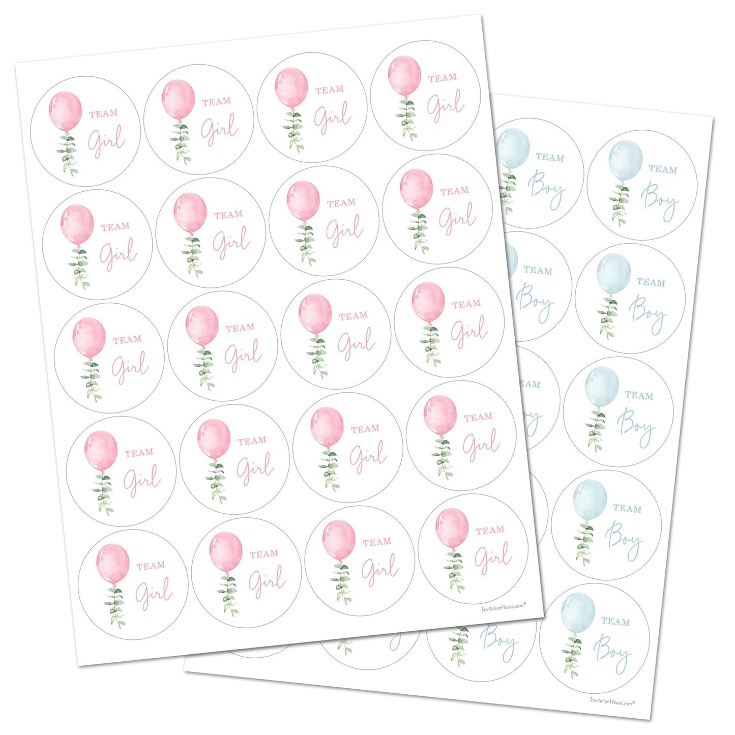 Balloon Gender Reveal Stickers - 40 Labels (20 of Each Design)