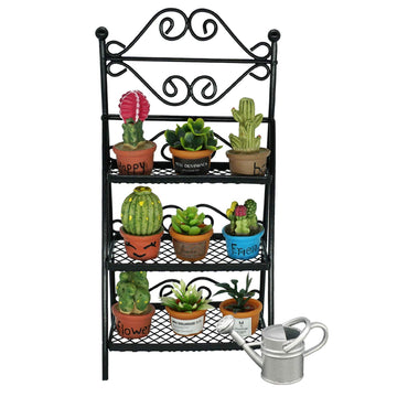 SAMCAMI Dollhouse Furniture Flower Stand Set (11pieces) - Vintage Metal Plant Stand and Other Miniature Accessories for 1 12 Scale Dollhouse Balcony