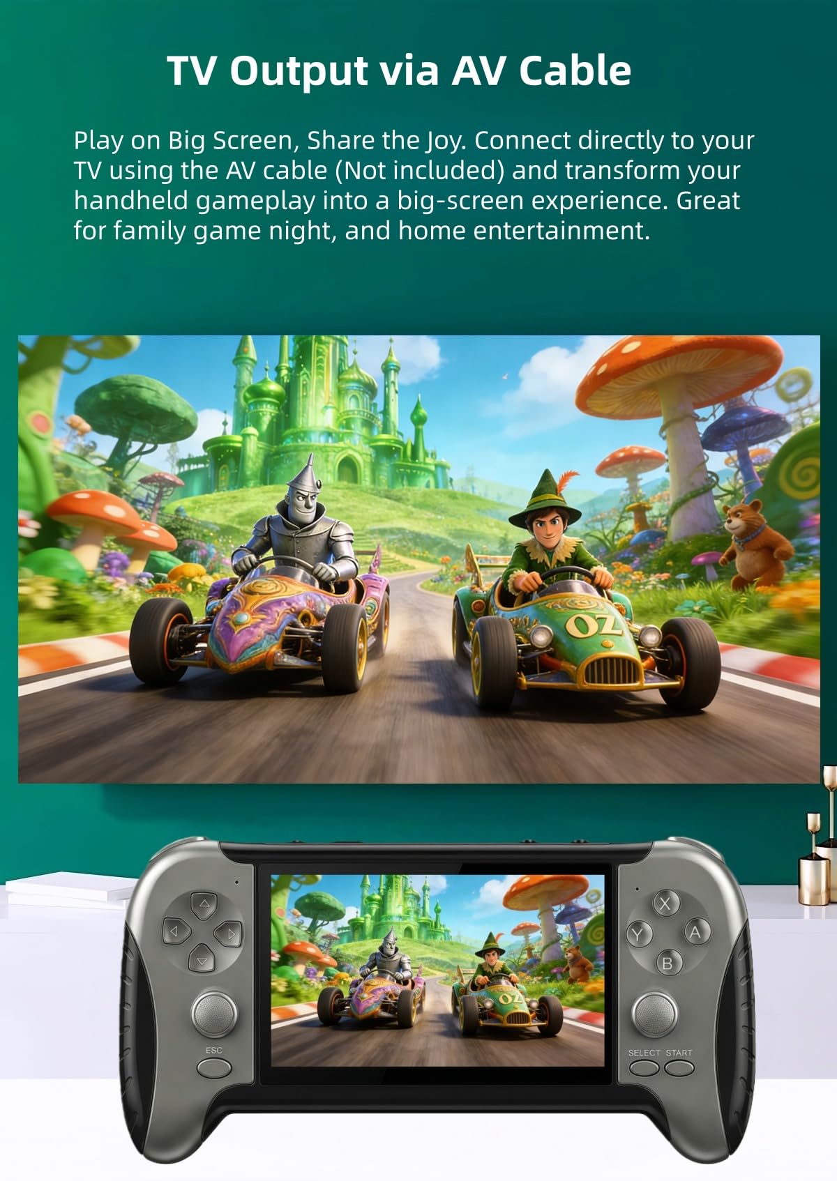 YHFITN 4.3-Inch HD Screen Portable Retro Game Console with Built-in Classic Games - Instant Save, TV Output, Video/Music Player, for Teens & Adults