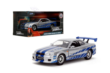 Jada Toys Fast & Furious 1:32 Brian's Nissan Skyline GT-R R34 Die-cast Car Silver/Blue, Toys for Kids and Adults