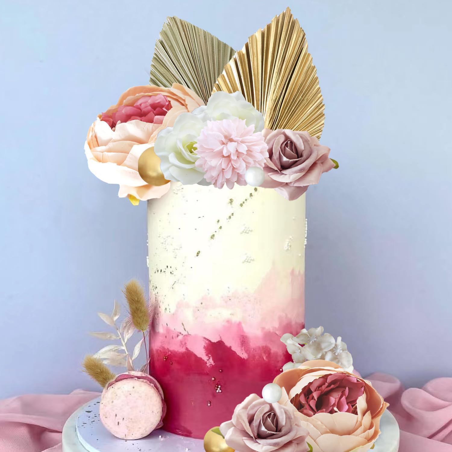 Flower Cake Topper, Boho Cake Topper Artificial Flowers for Wedding Baby Shower Birthday Party Supplies (Boho)