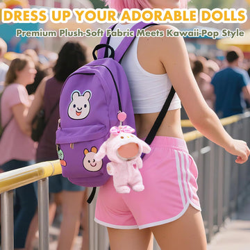 17cm Doll Clothes Set, Faux Animal Style Adorable Onesie Outfit for Keychain Dolls Dress-Up (Pink, No Doll Included)